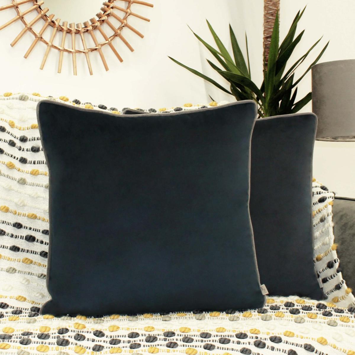 Evans Lichfield Opulent Velvet 2 Pack Pipe Cushions Midnight (Blue) – image 4