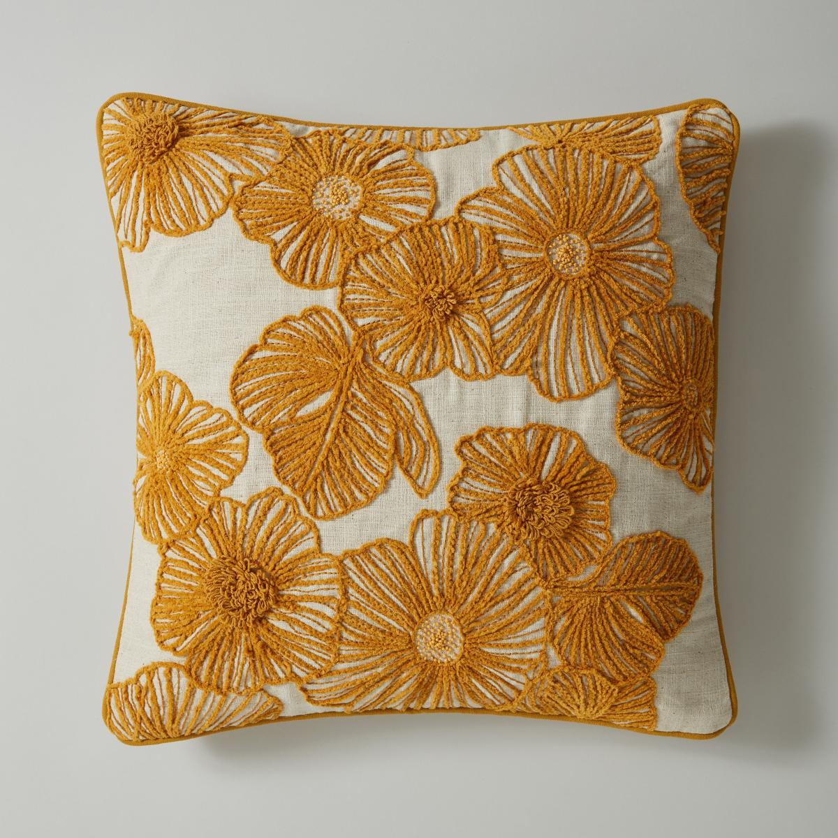 Floral Embroidery Cushion Yellow – image 3