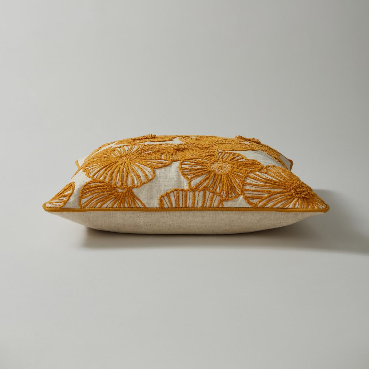 Floral Embroidery Cushion Yellow – image 4