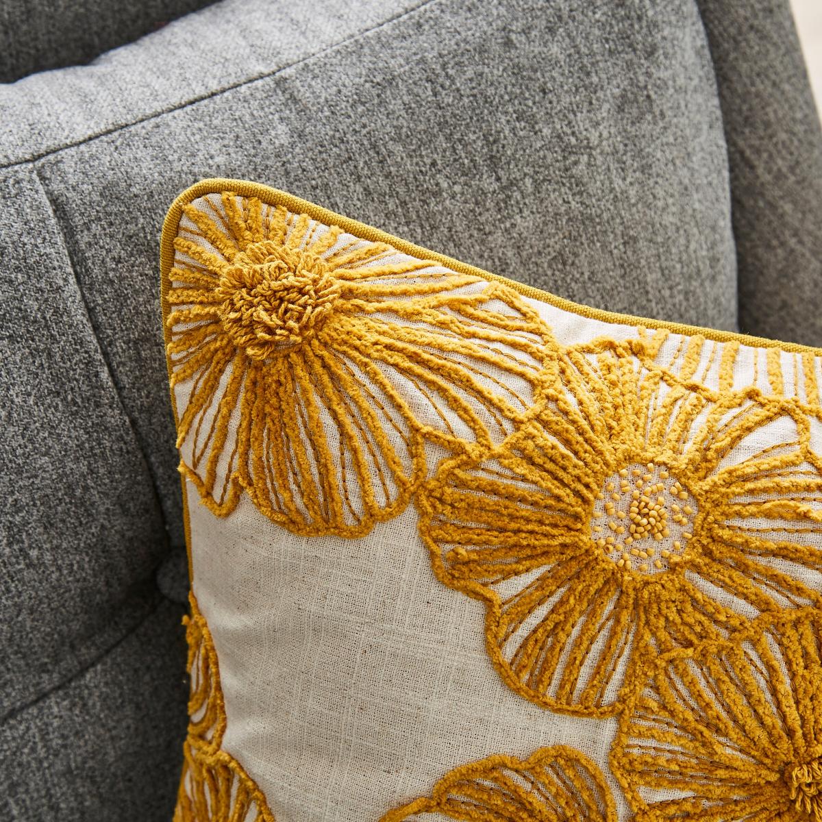 Floral Embroidery Cushion Yellow – image 6