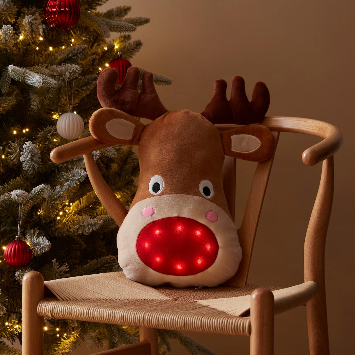 Reindeer Light-Up Cushion Brown
