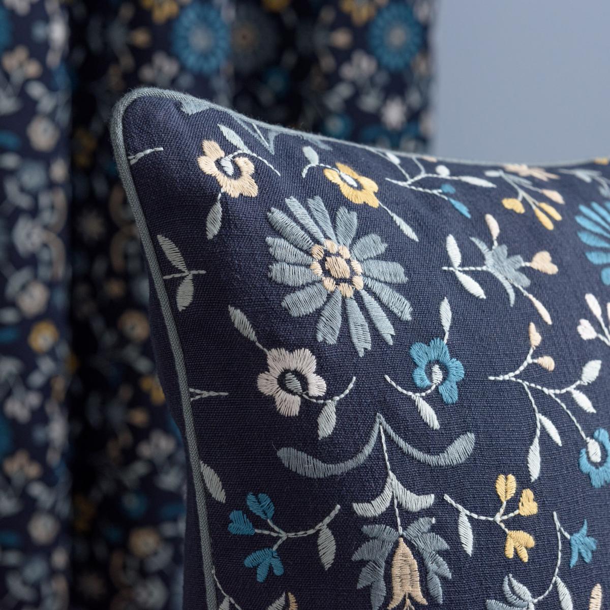 Folk Floral Square Cushion Navy – image 2