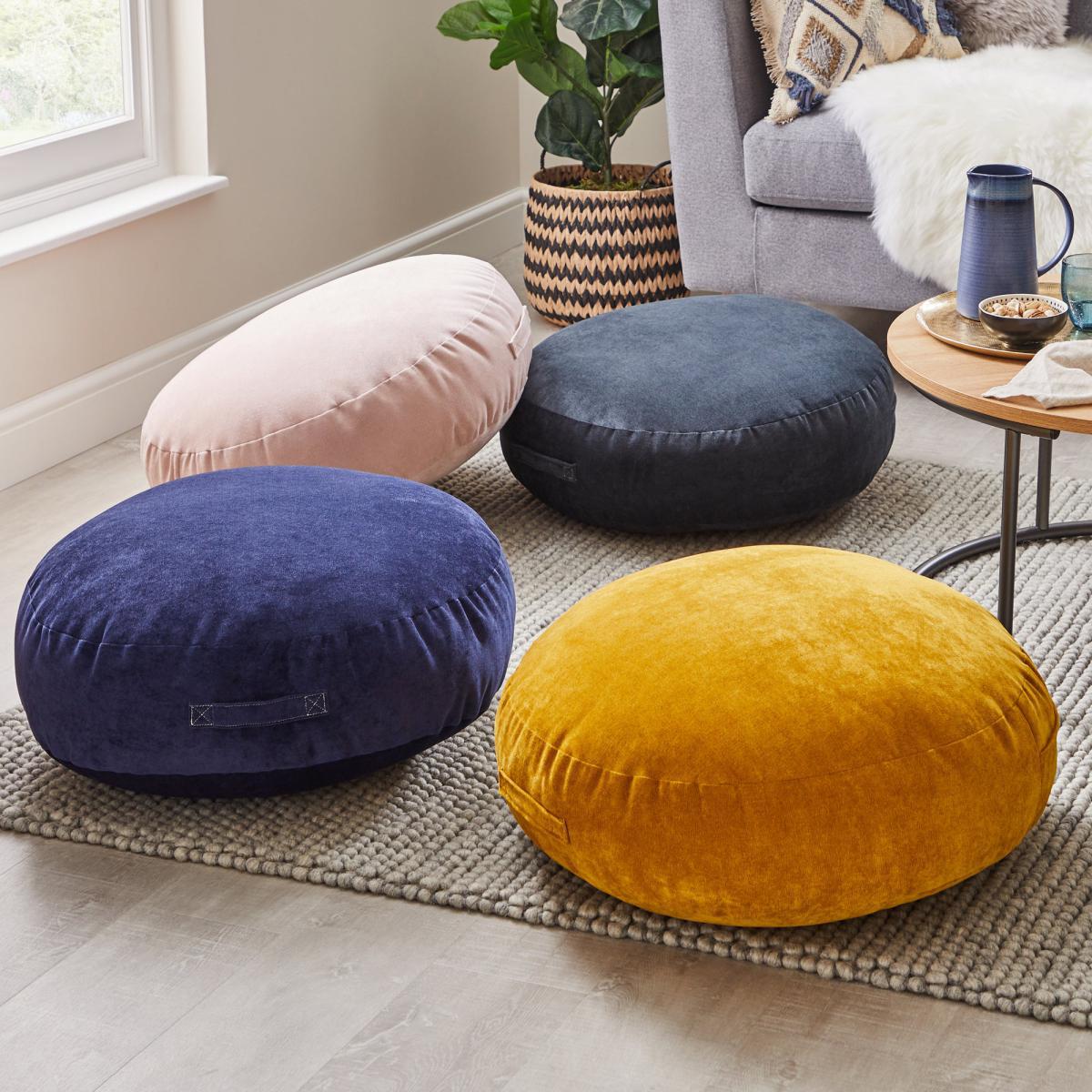 Matte Velour Ochre Floor Cushion Yellow – image 3
