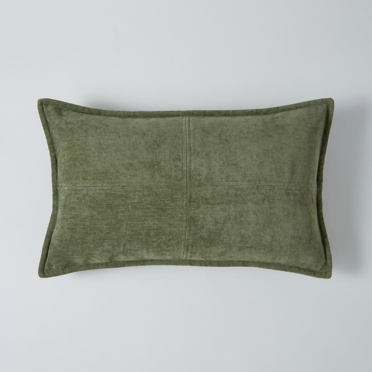 Chenille Patchwork Cushion Olive (Green) – image 3