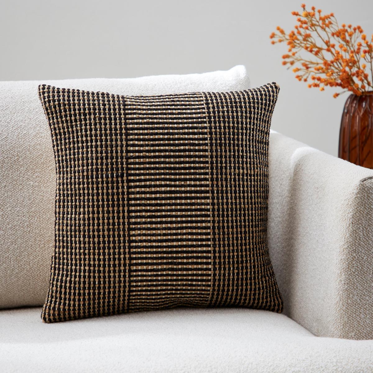 Jute and Cotton Stripe Cushion MultiColoured – image 1