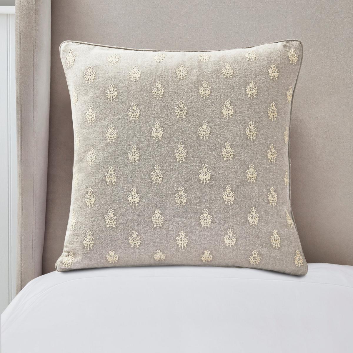 Dorma Purity Carro Embroidered Cushion Grey and White – image 1