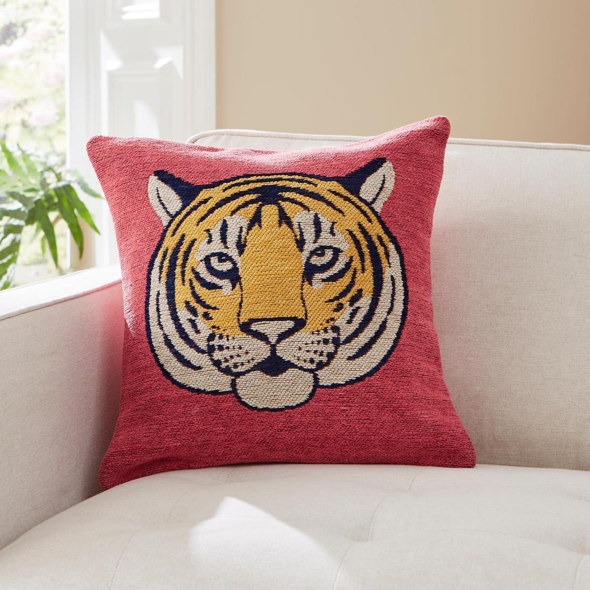 Woven Chenille Tiger Cushion Fuschia – image 2