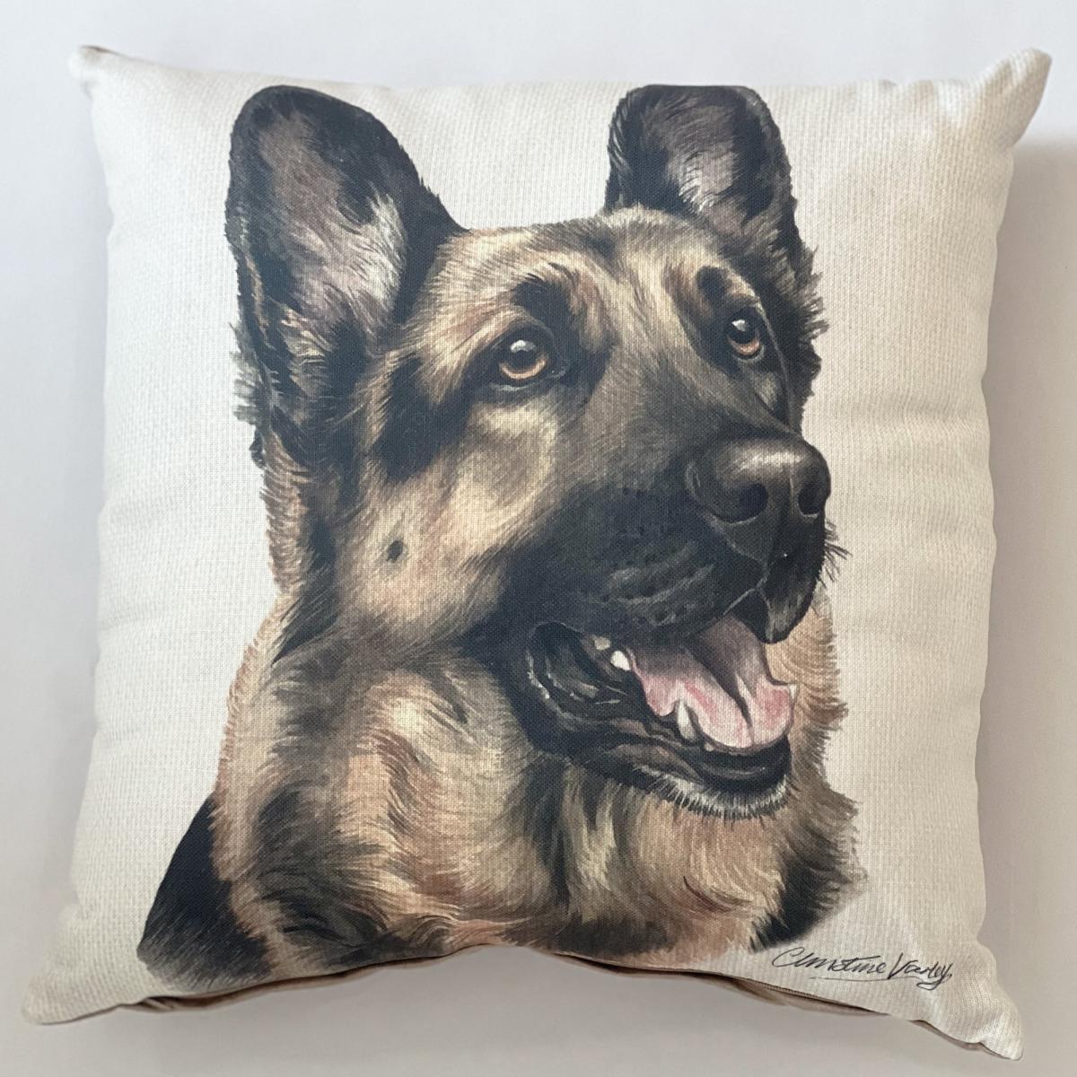 Christine Varley German Shepard Square Cushion Brown – image 2