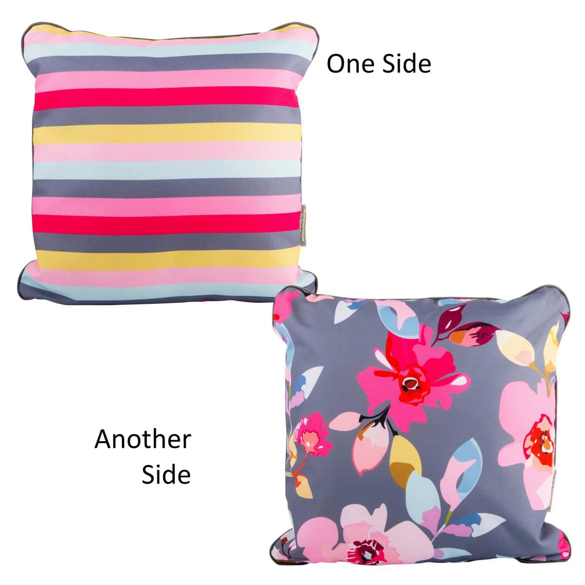 Gardenia Grey Floral and Stripe Cushion MultiColoured – image 2