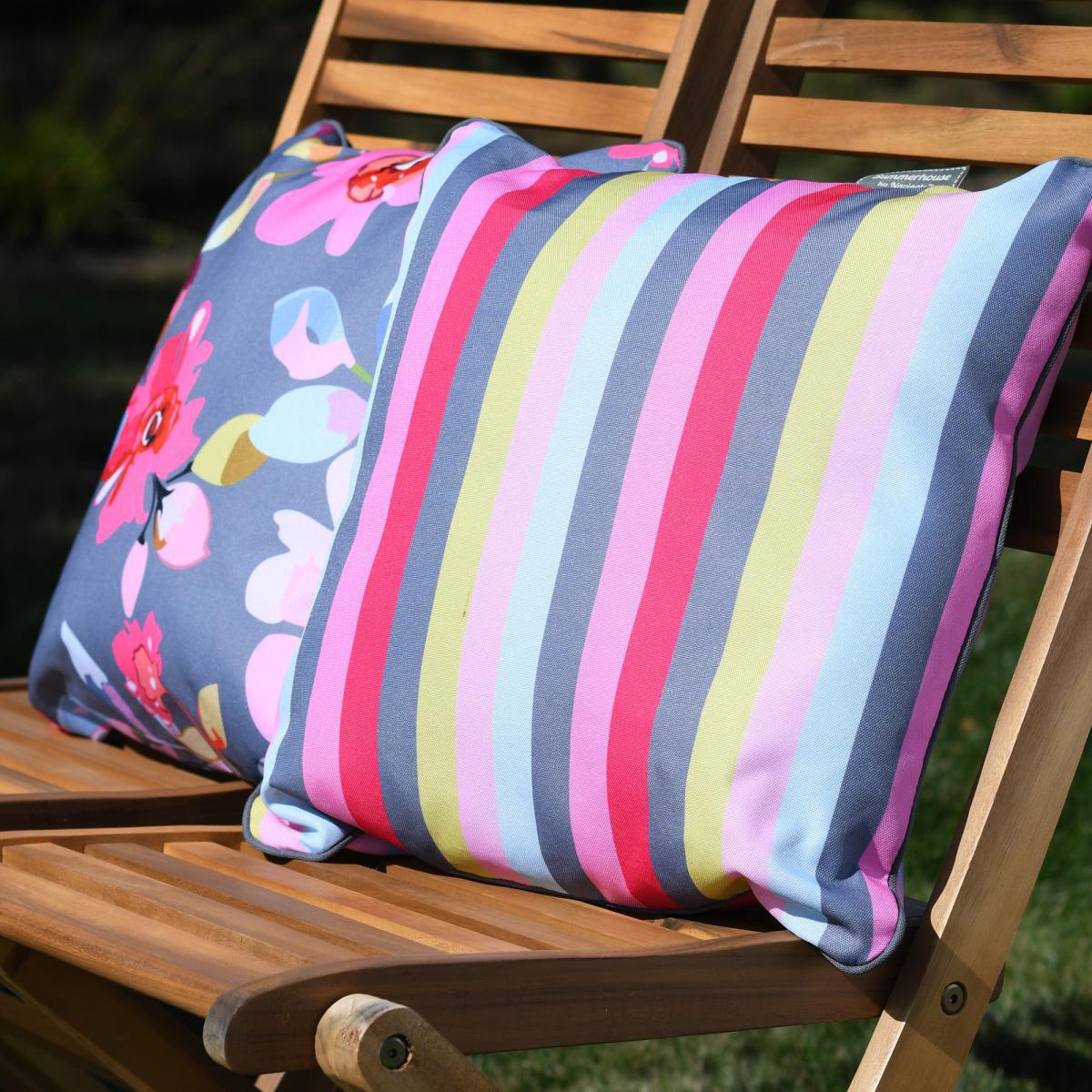 Gardenia Grey Floral and Stripe Cushion MultiColoured – image 4