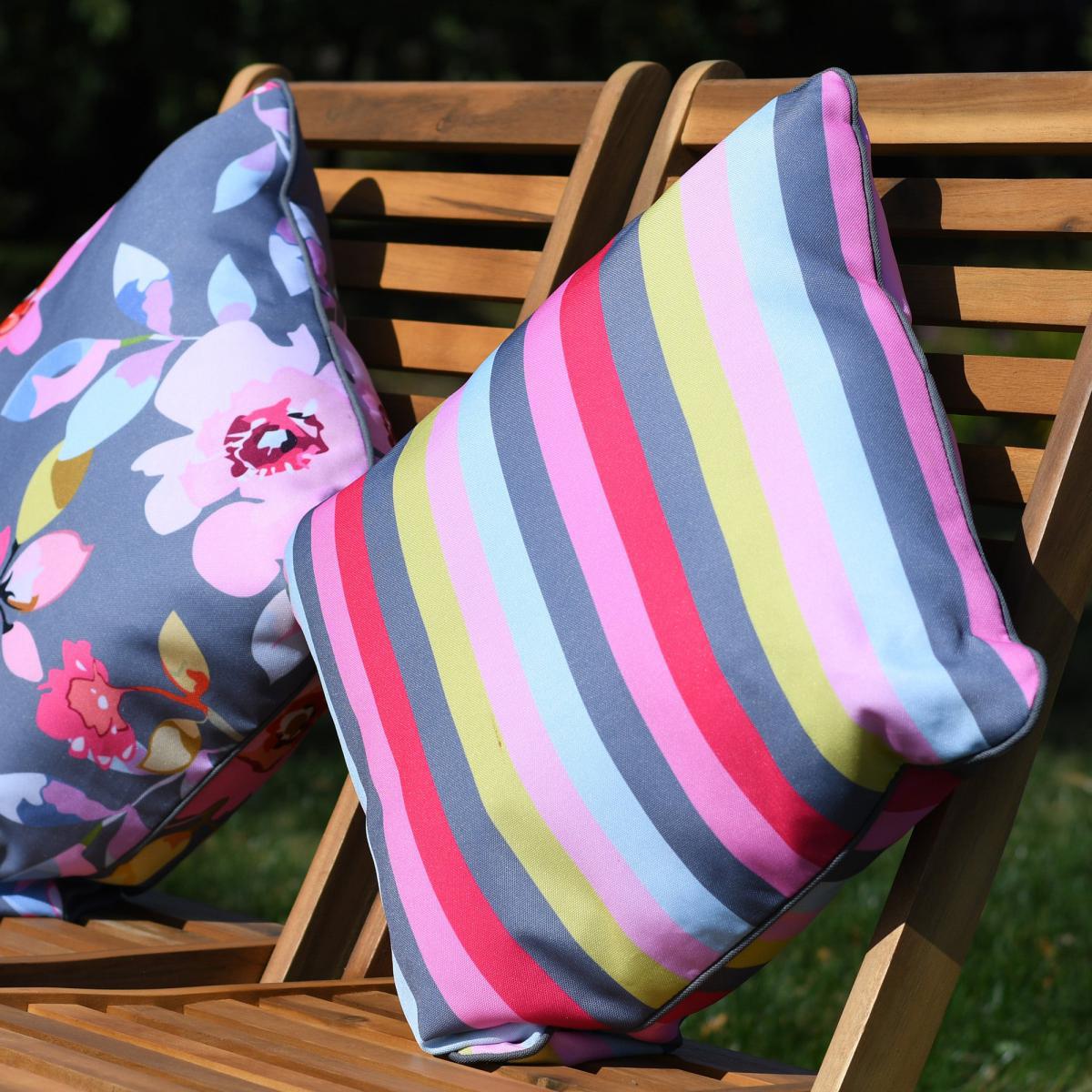 Gardenia Grey Floral and Stripe Cushion MultiColoured – image 5