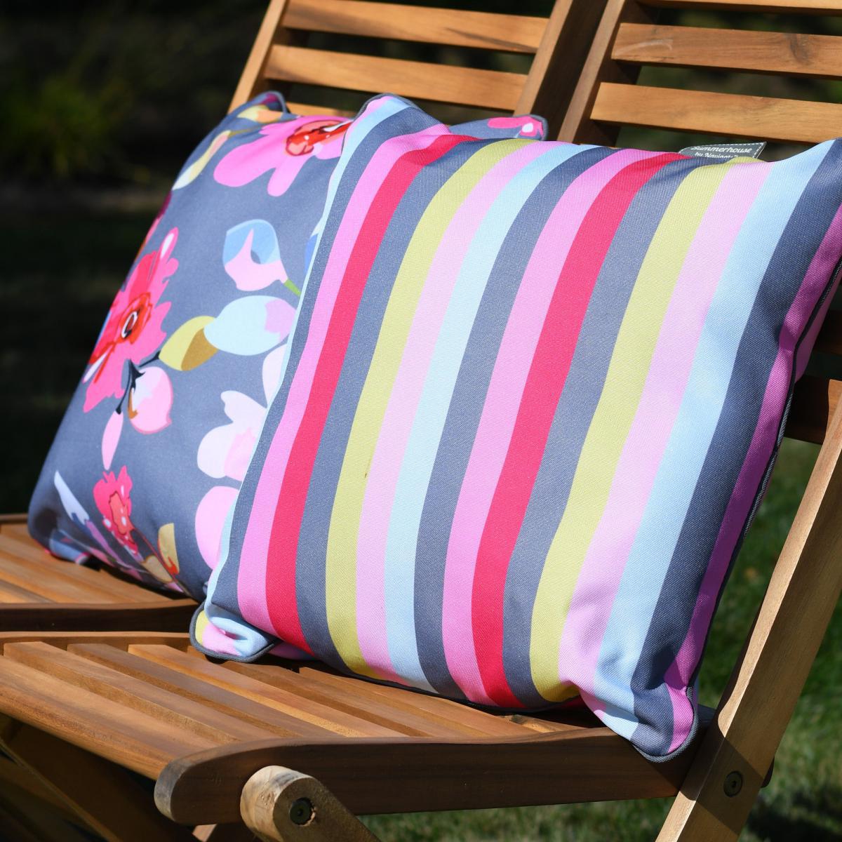 Gardenia Grey Floral and Stripe Cushion MultiColoured – image 6