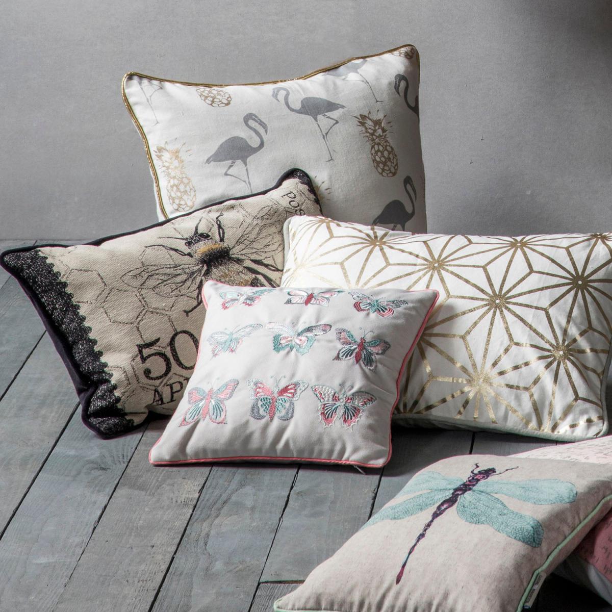 Gallery Direct Flamingo and Pineapples Grey Cushion Gold – image 2