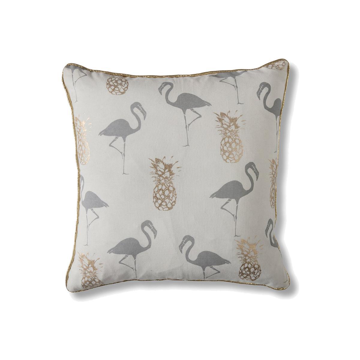 Gallery Direct Flamingo and Pineapples Grey Cushion Gold – image 1