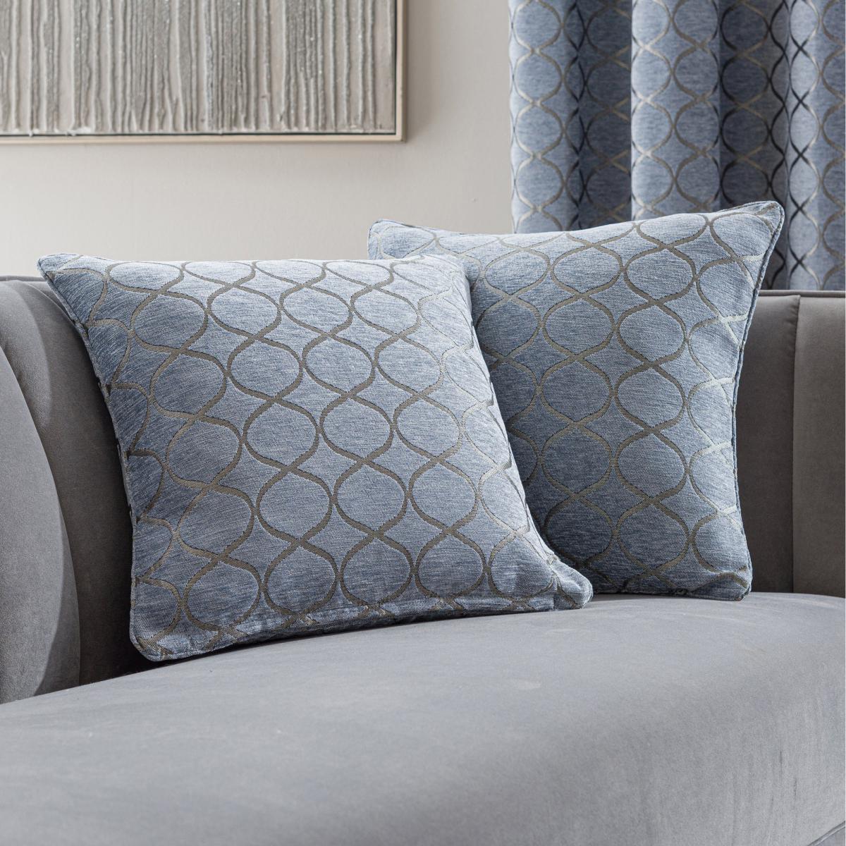 Ogee Chenille Cushion Navy Blue/Beige – image 2