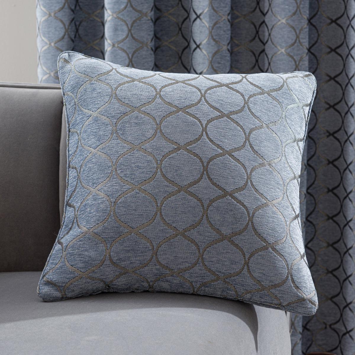 Ogee Chenille Cushion Navy Blue/Beige – image 3