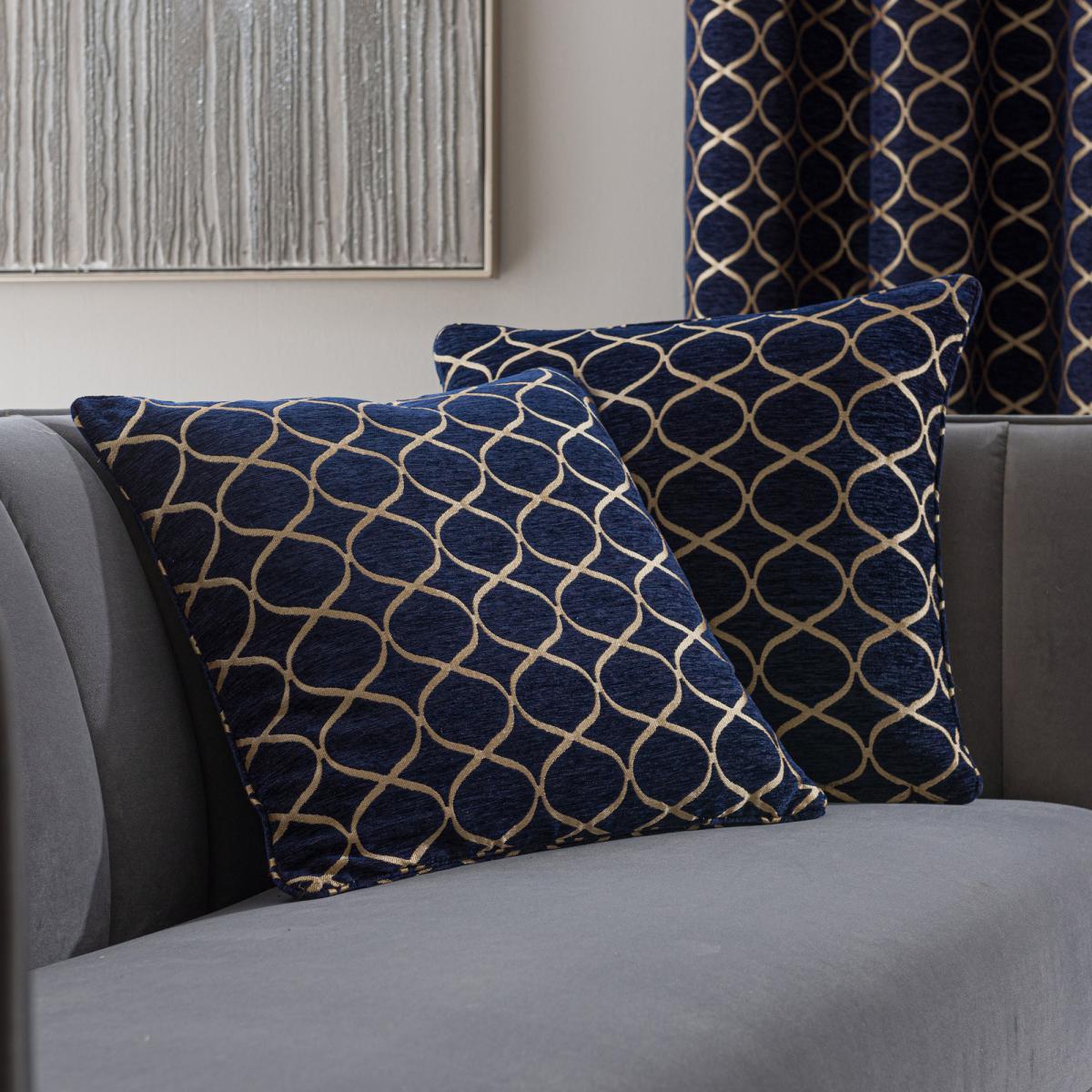 Ogee Chenille Cushion Navy Blue/Beige – image 6