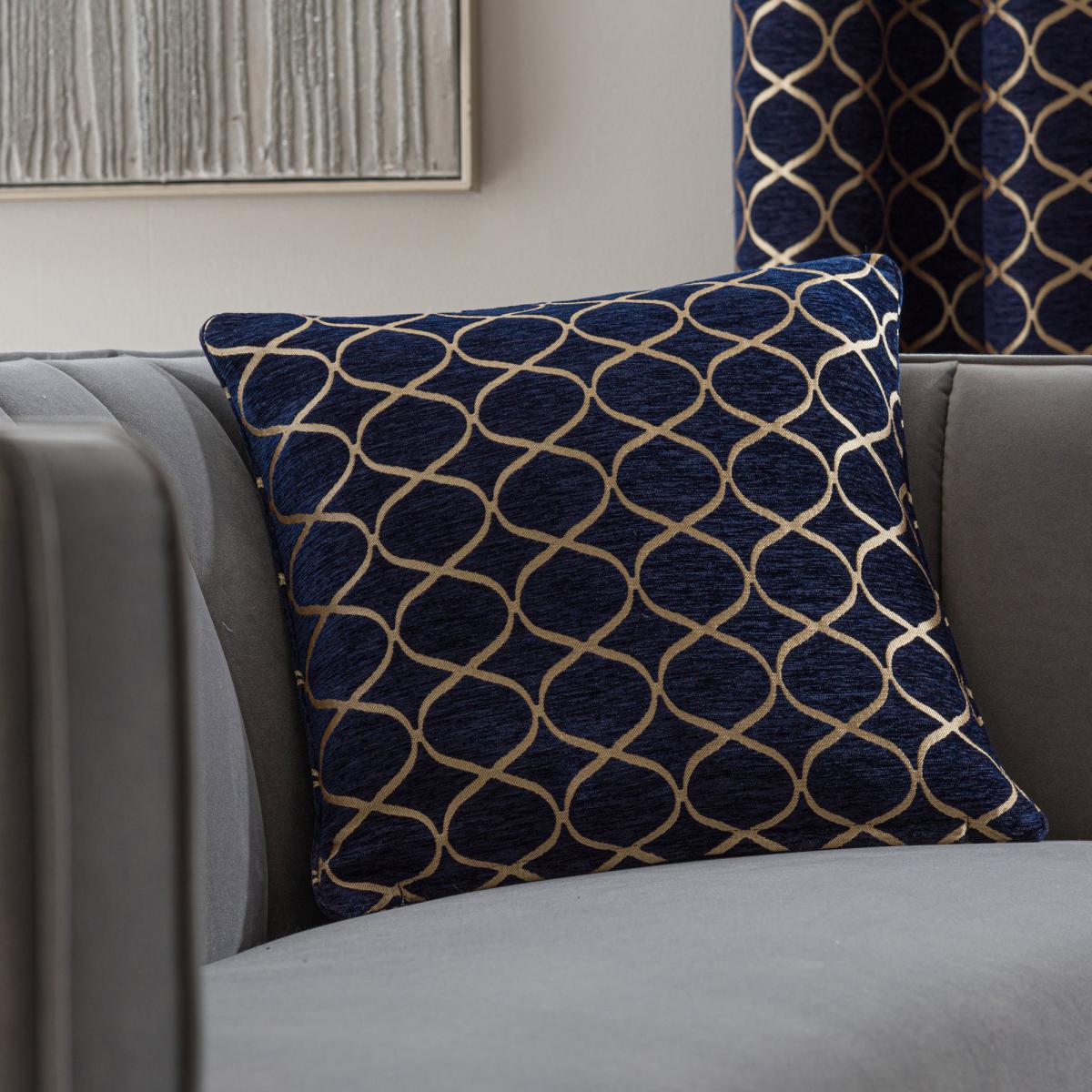 Ogee Chenille Cushion Navy Blue/Beige – image 7
