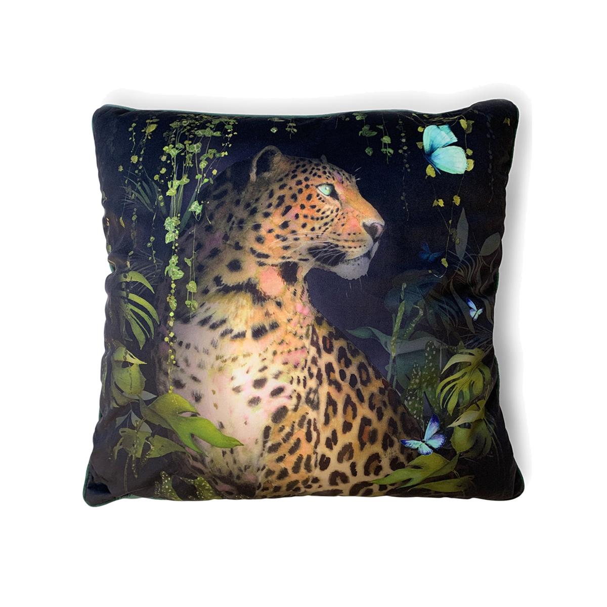 Summer Thornton Leopard Velvet Square Cushion Black – image 1