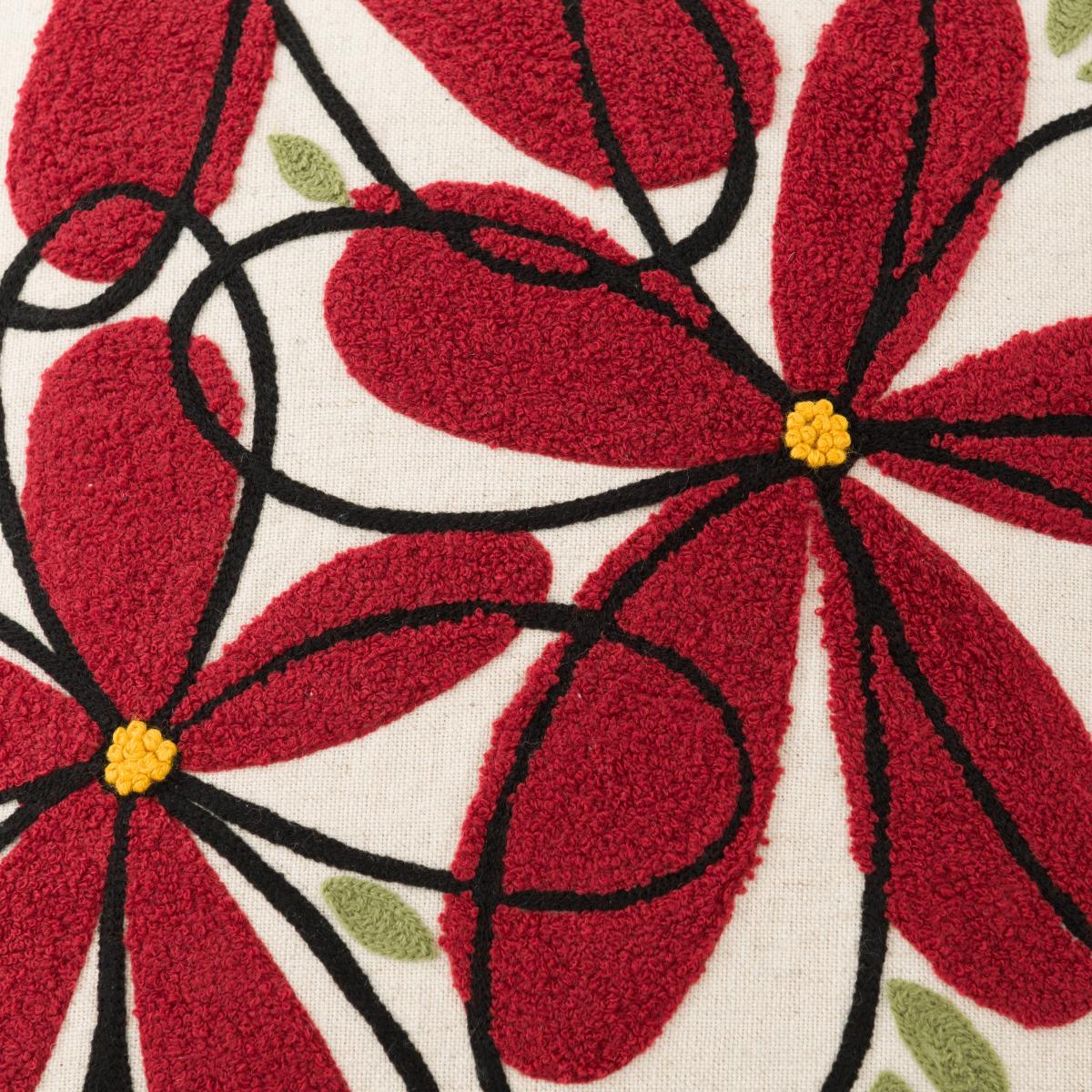 Crewel Work Floral Cushion Red Red – image 2