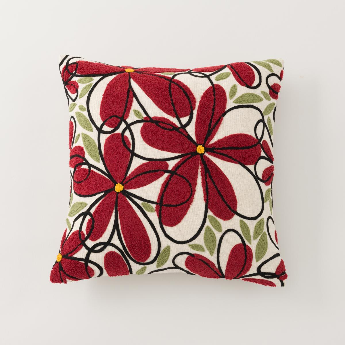 Crewel Work Floral Cushion Red Red – image 3