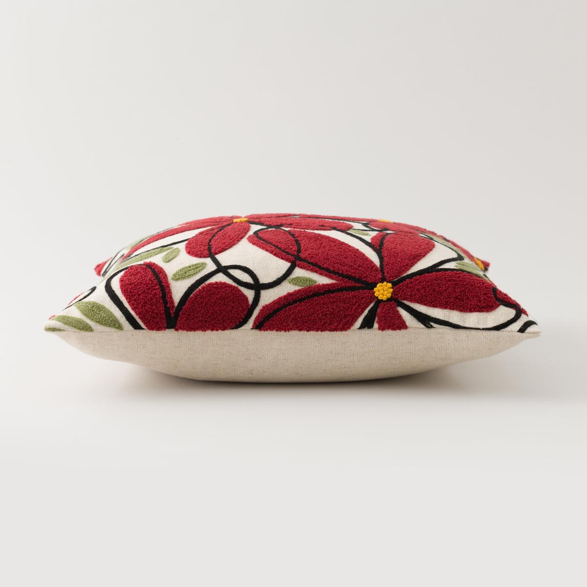 Crewel Work Floral Cushion Red Red – image 4