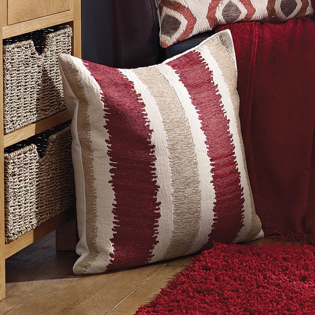 Large Chenille Striped Cushion Red – image 2