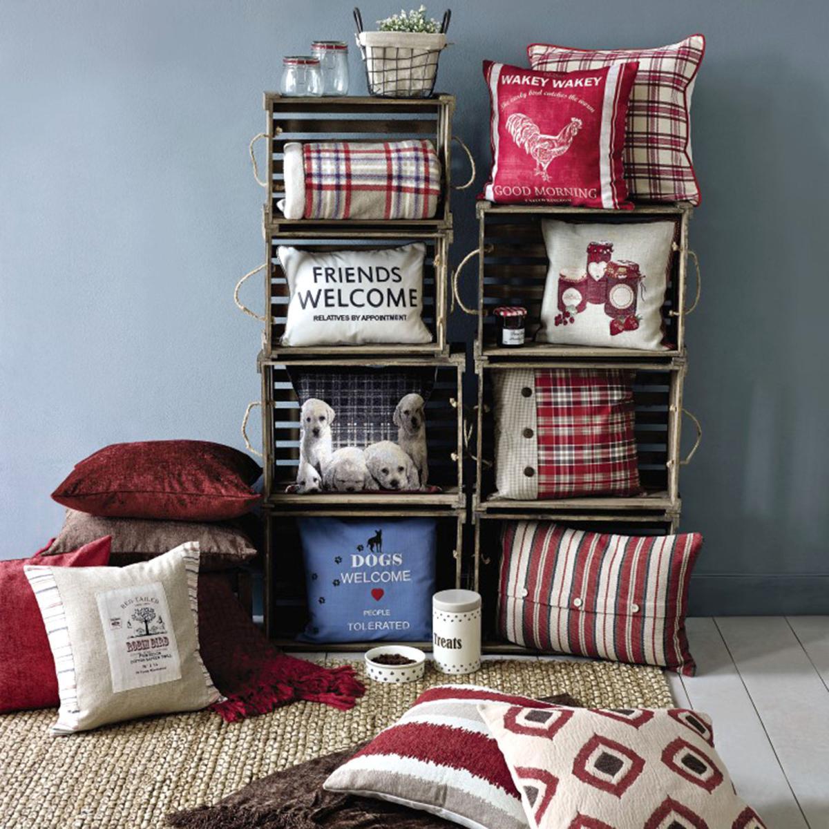 Large Chenille Striped Cushion Red – image 3