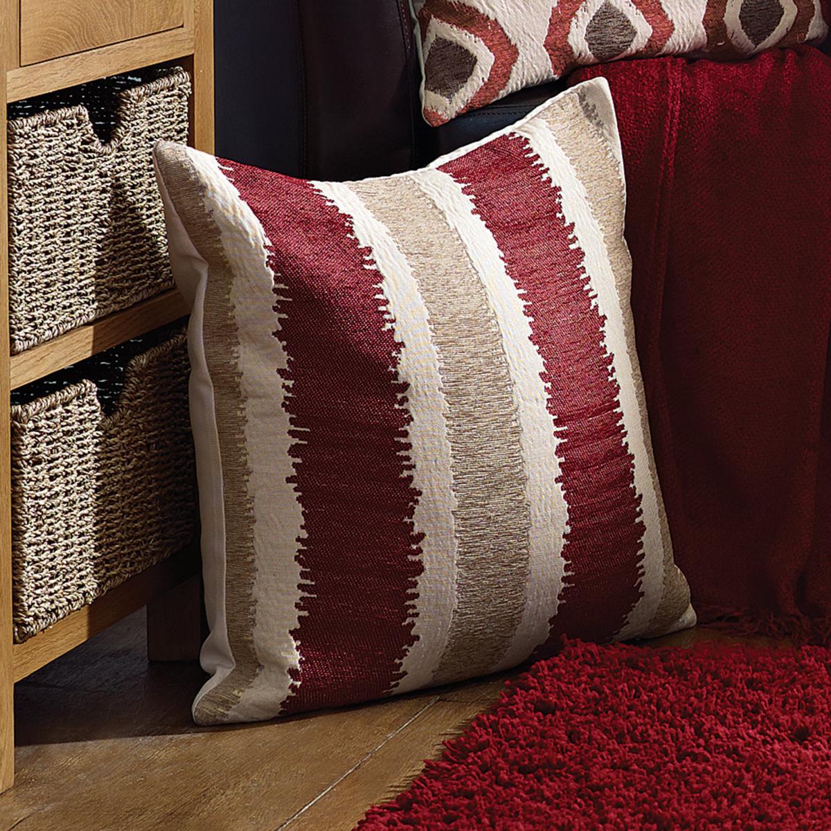 Large Chenille Striped Cushion Red – image 5