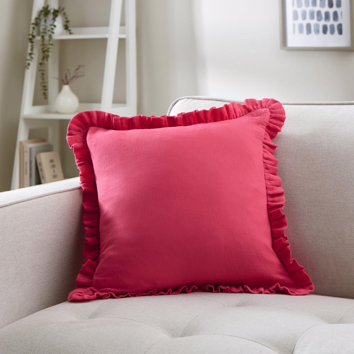Frilled Gauze Square Cushion Fuschia – image 1