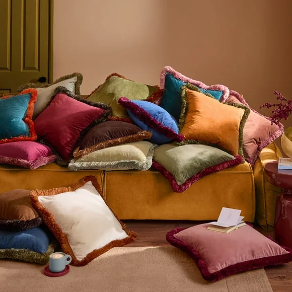Furn. Halo Fringed Velvet Square Cushion – image 4