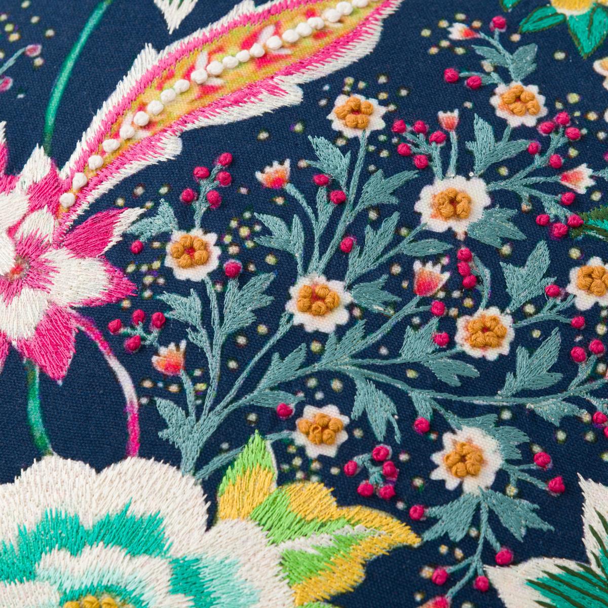 Jasmine Embroidered Floral Cushion Navy (Blue) – image 5