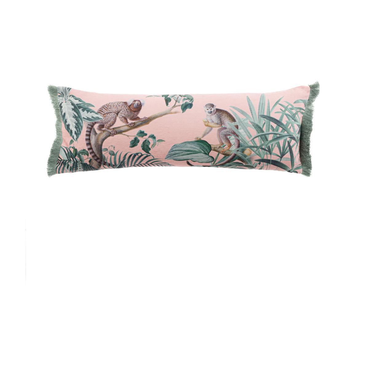 Dusky Pink Jungle Luxe Monkey Cushion Pink/Green/Yellow – image 1