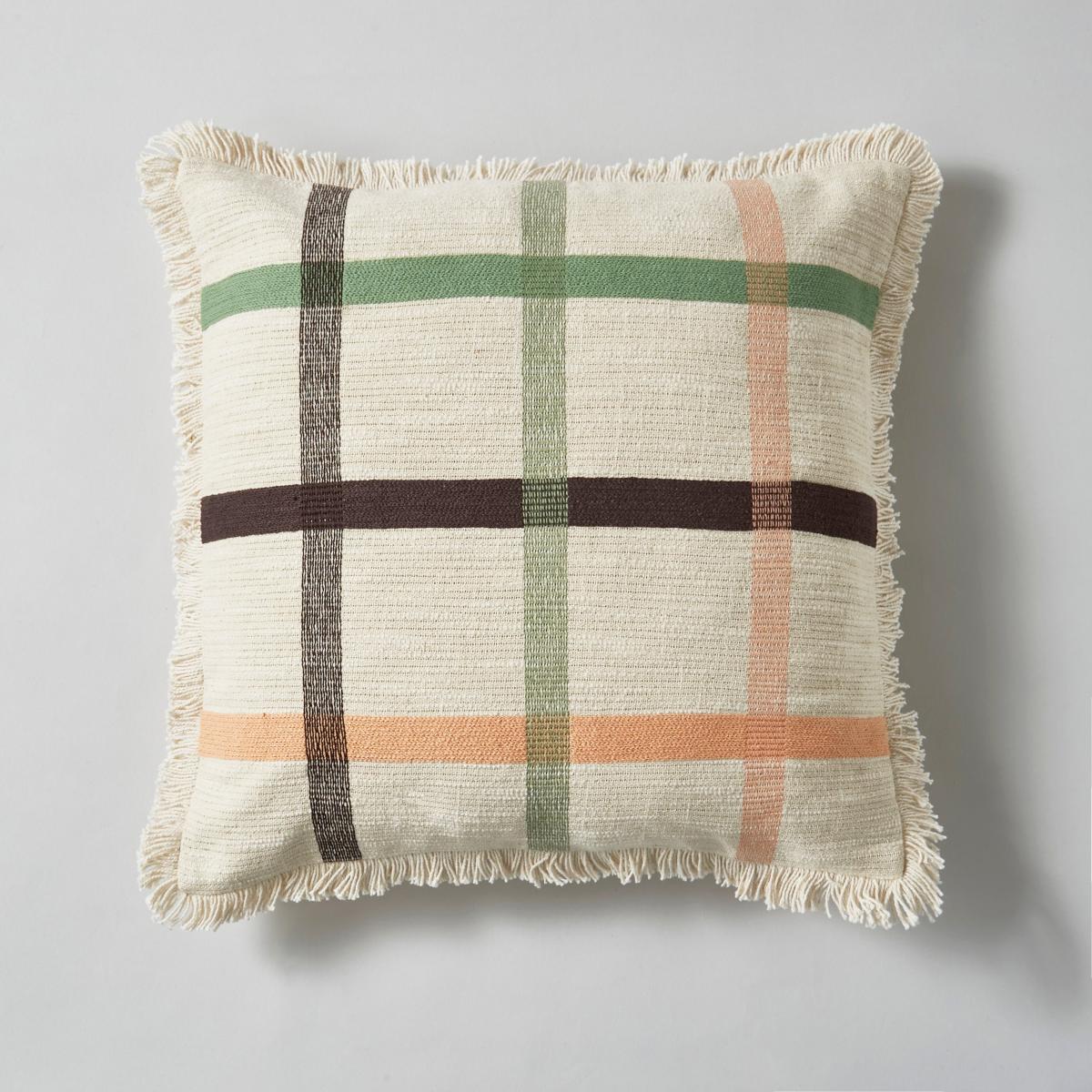 Woven Check Cotton Square Cushion MultiColoured – image 3