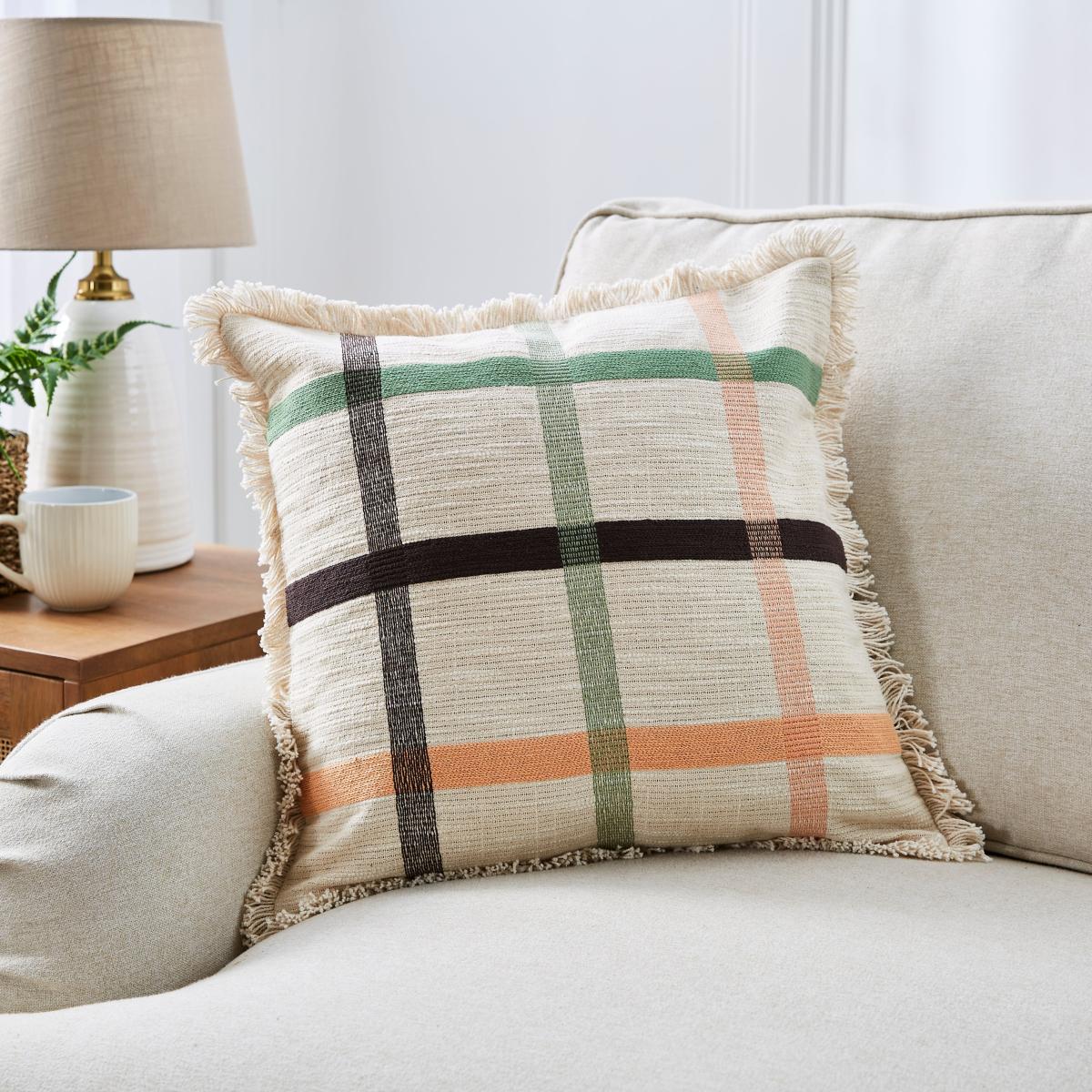 Woven Check Cotton Square Cushion MultiColoured – image 1