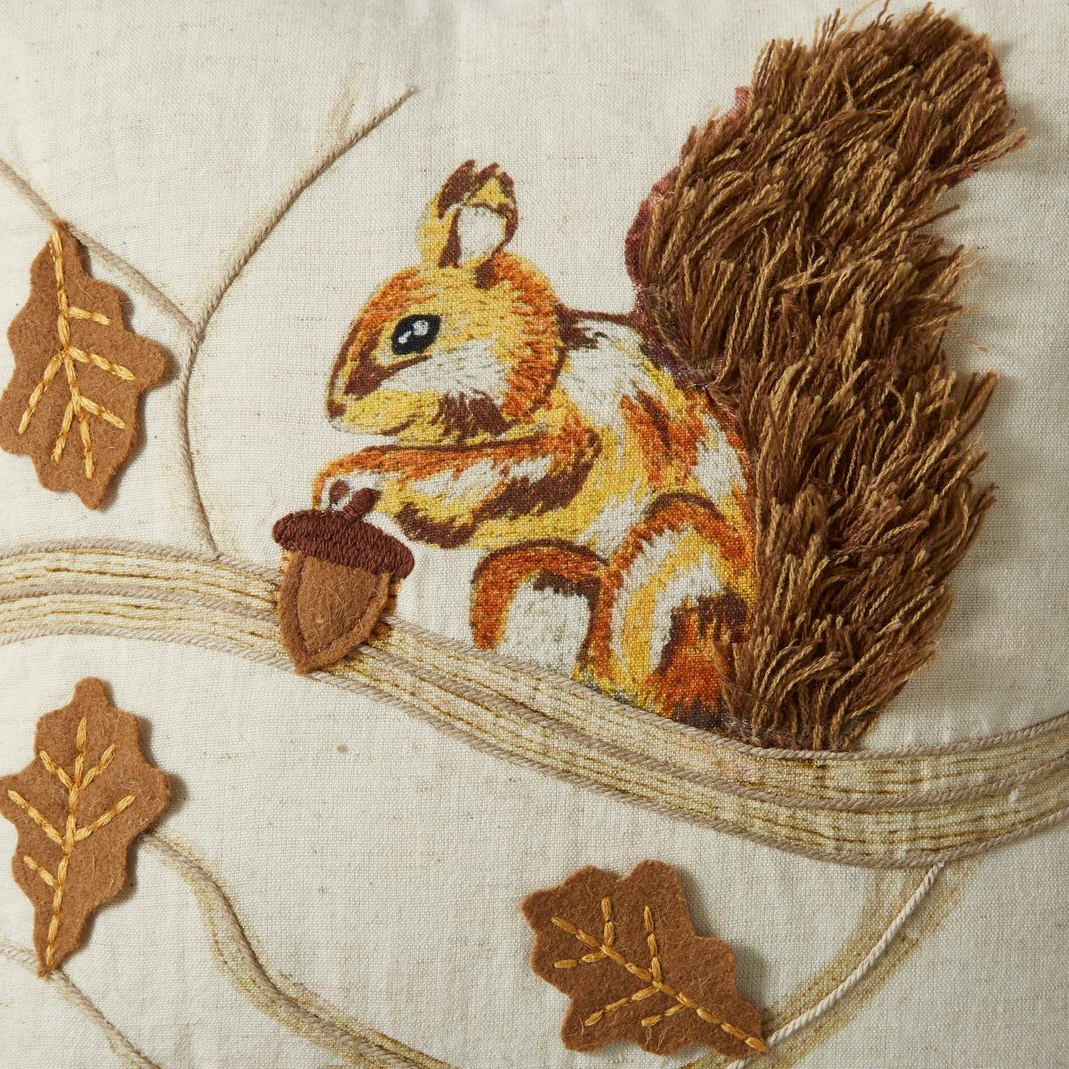 Embroidered Squirrel Cushion, 30x30cm MultiColoured – image 6