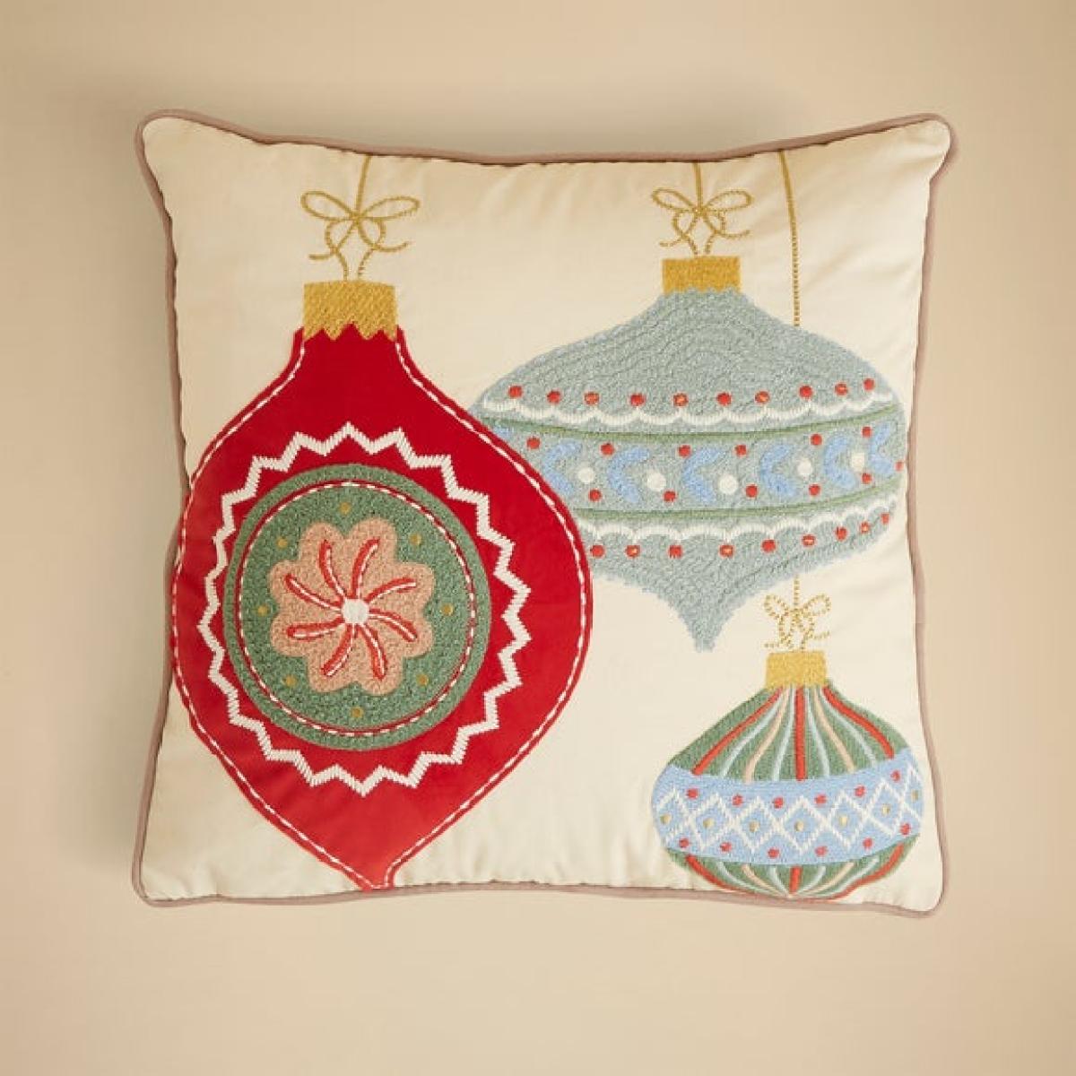 Christmas Baubles Cotton Square Cushion – image 2