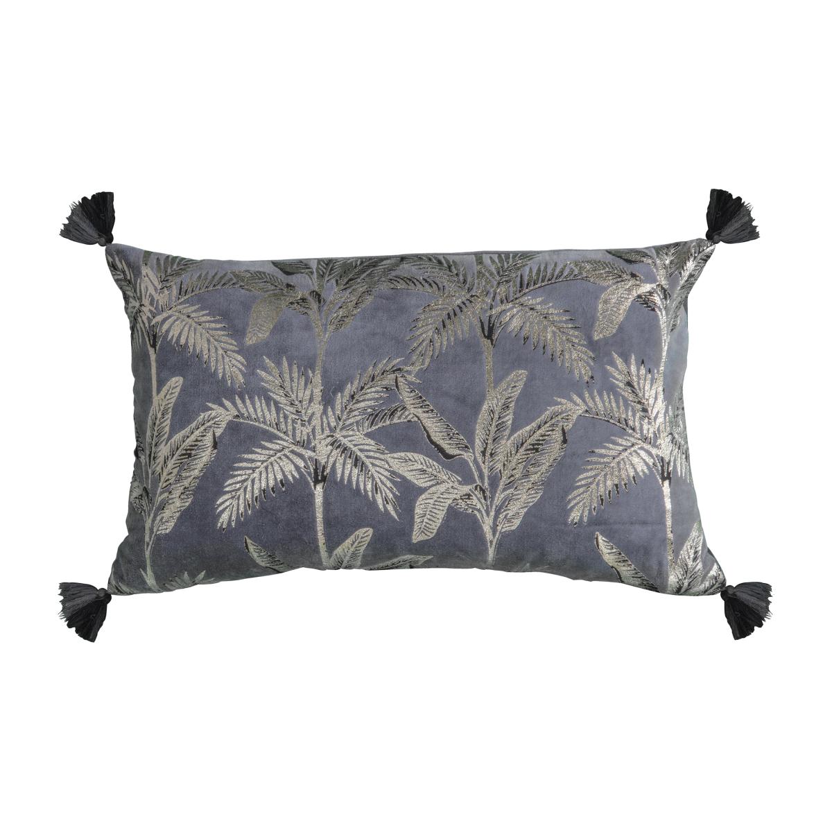 Palm Tassel Velvet Cushion Grey – image 1
