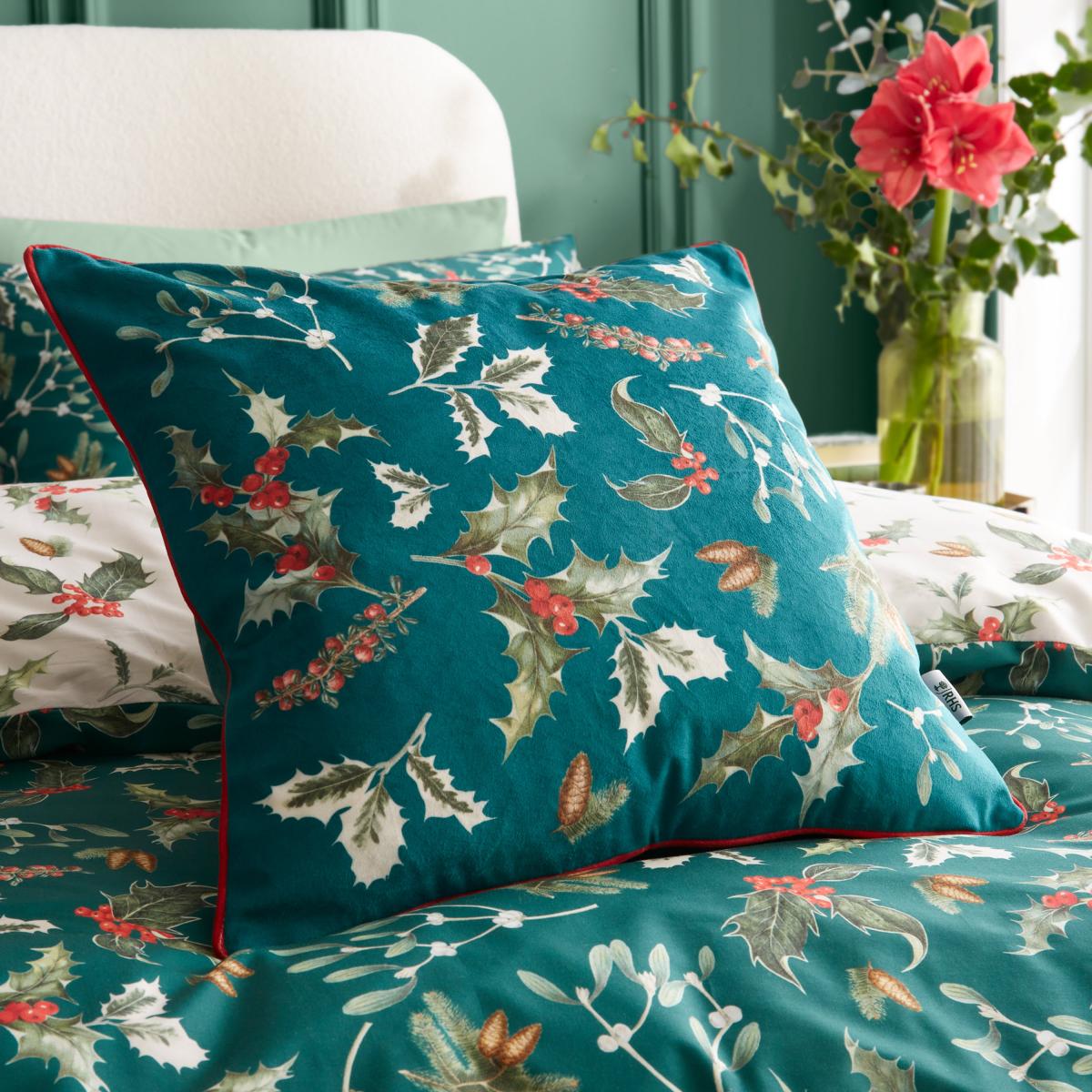 RHS Winter Foliage Piped Velour Square Cushion – image 1