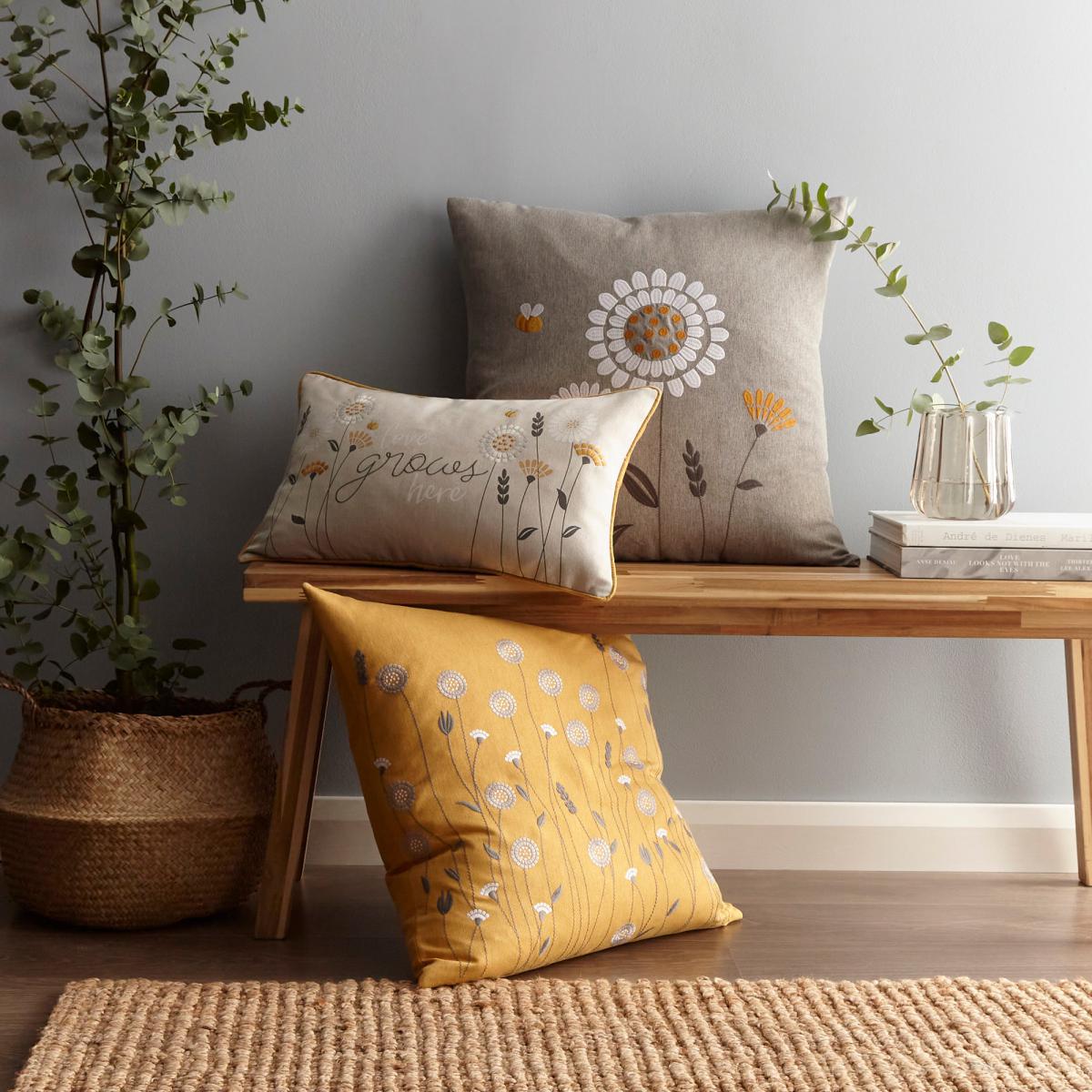 Scandi Large Floral Cushion Grey Grey – image 5