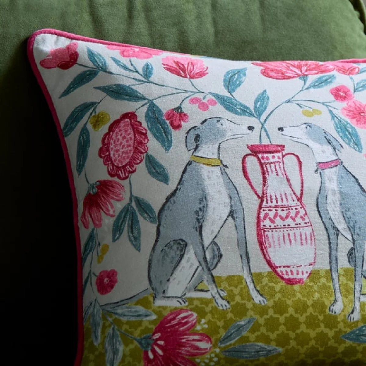 Floral Dogs Cotton Square Cushion – image 2