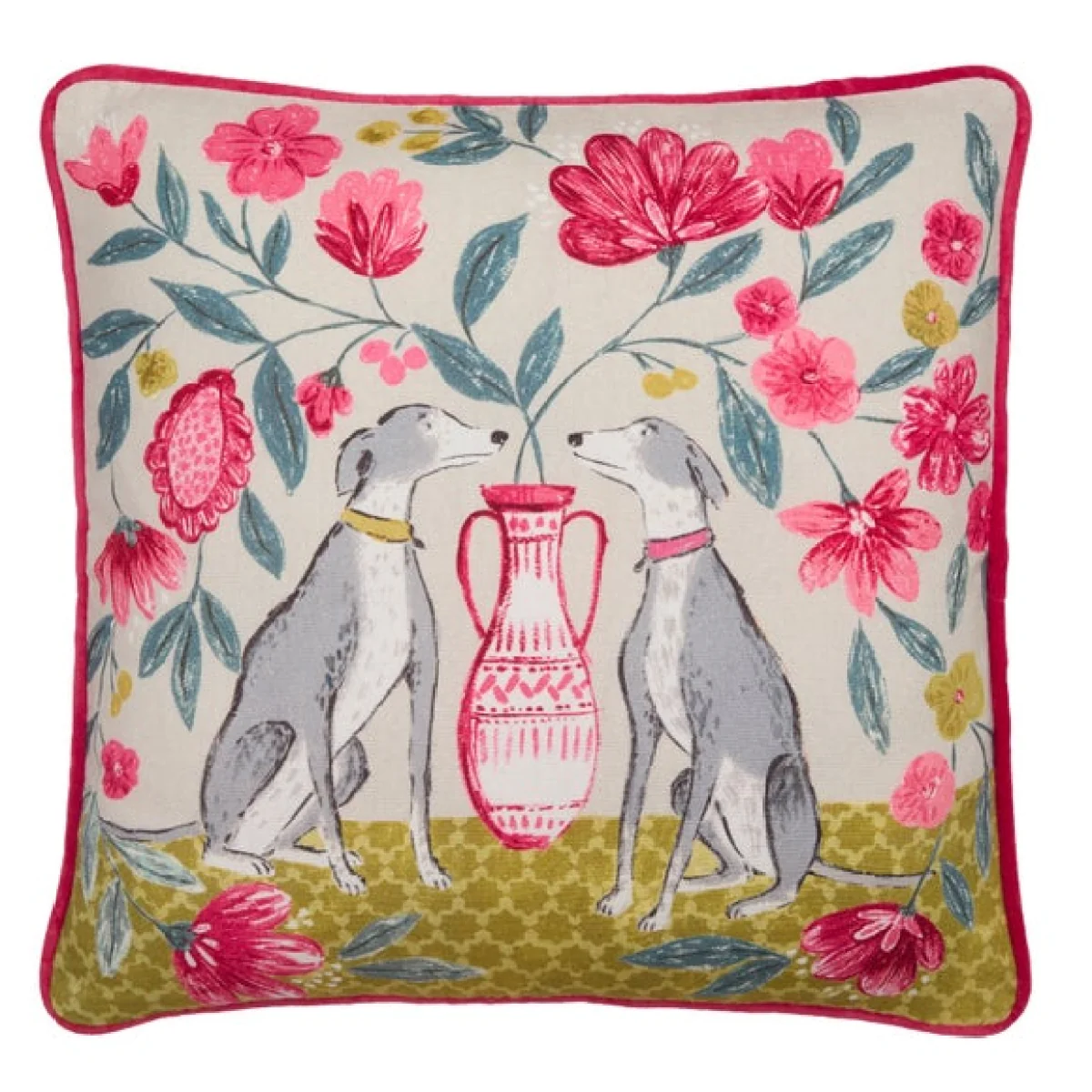 Floral Dogs Cotton Square Cushion – image 3