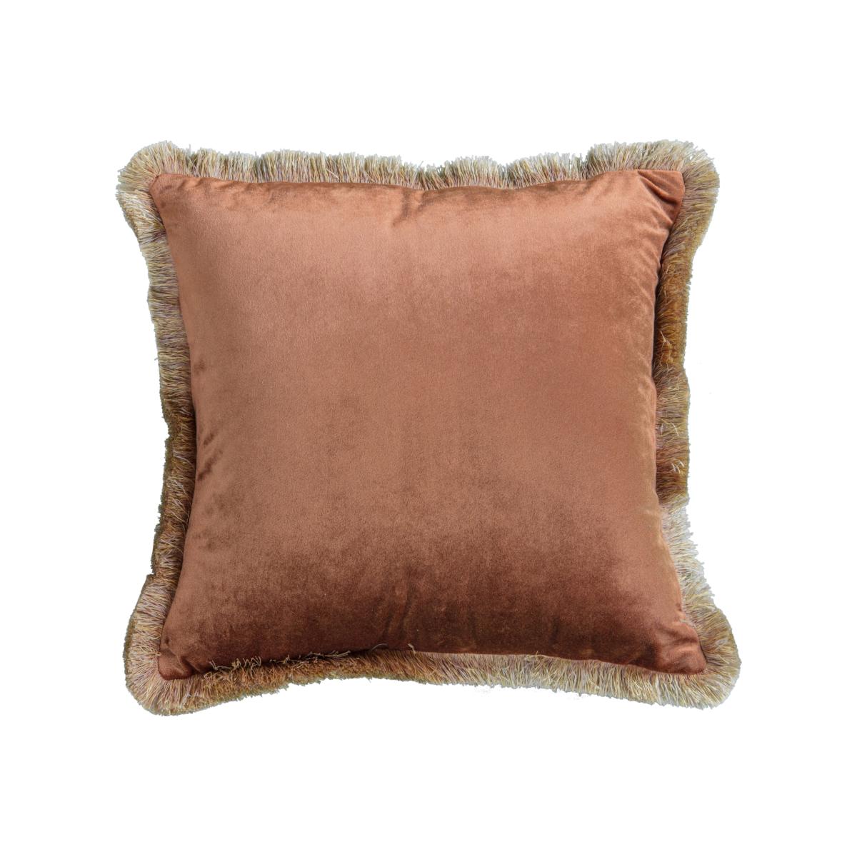 Fringed Velvet Cushion Burnt Orange – image 1