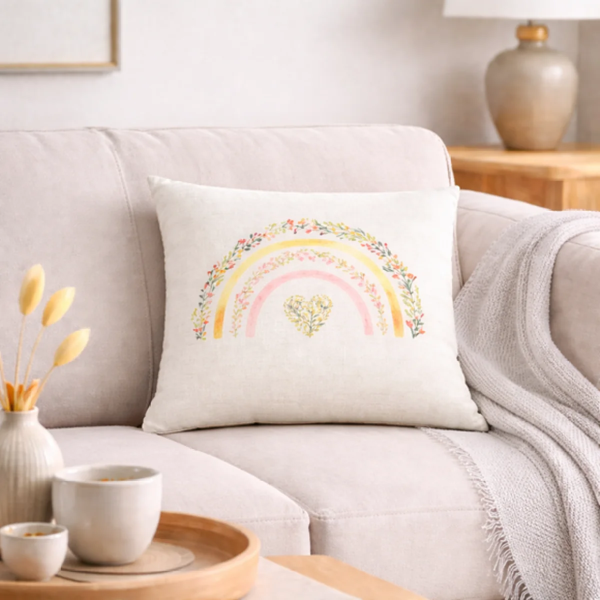 Rainbow Floral Square Cushion – image 1