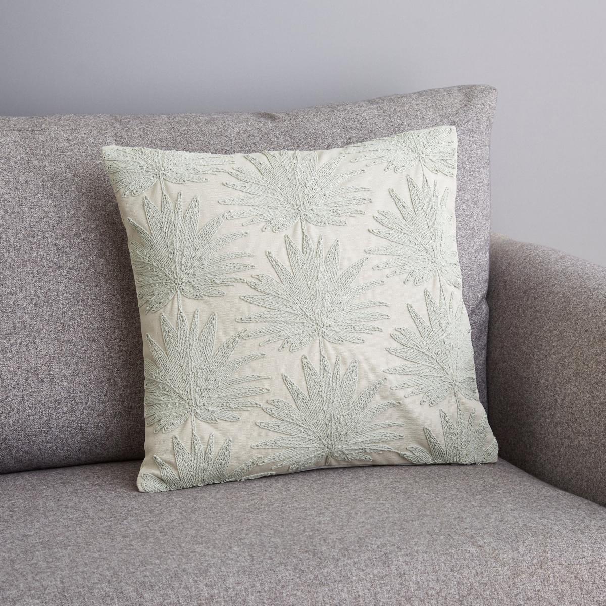 Embroidered Leaf Cushion Grey – image 1