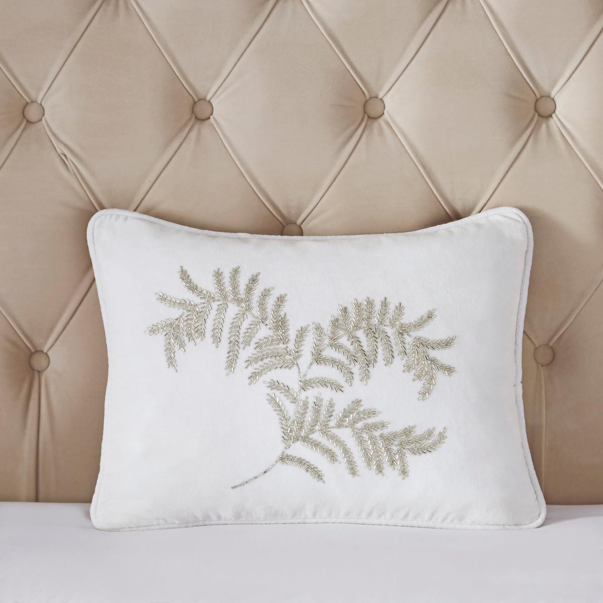 Dorma Beaded Leaf Rectangular Cushion Cream – image 1