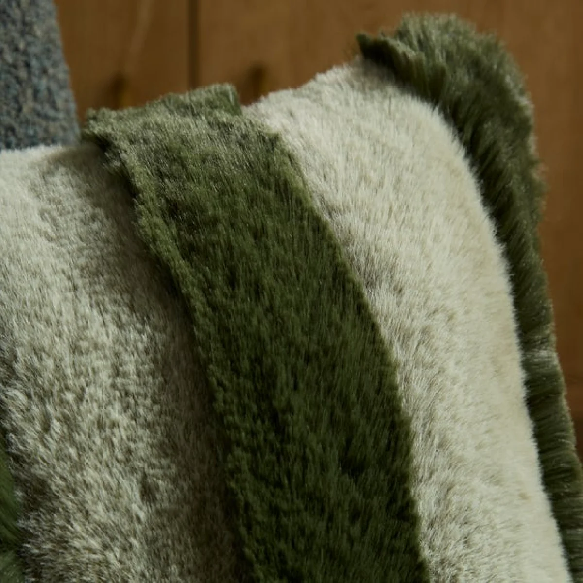 Two-Tone Striped Faux Fur Square Cushion – image 2