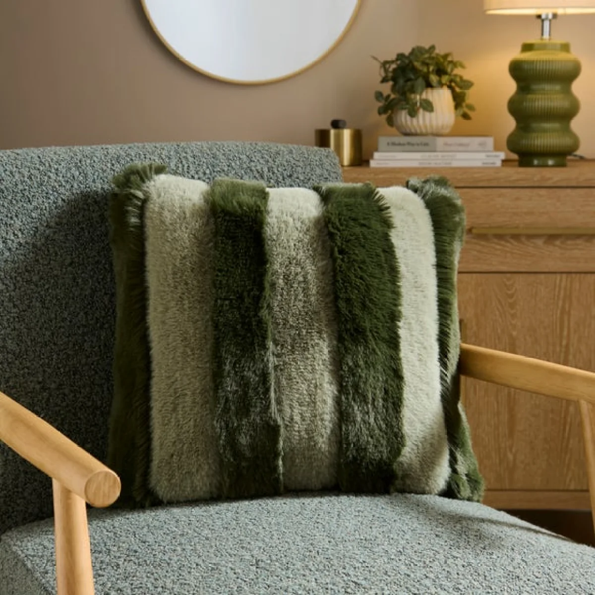 Two-Tone Striped Faux Fur Square Cushion – image 1
