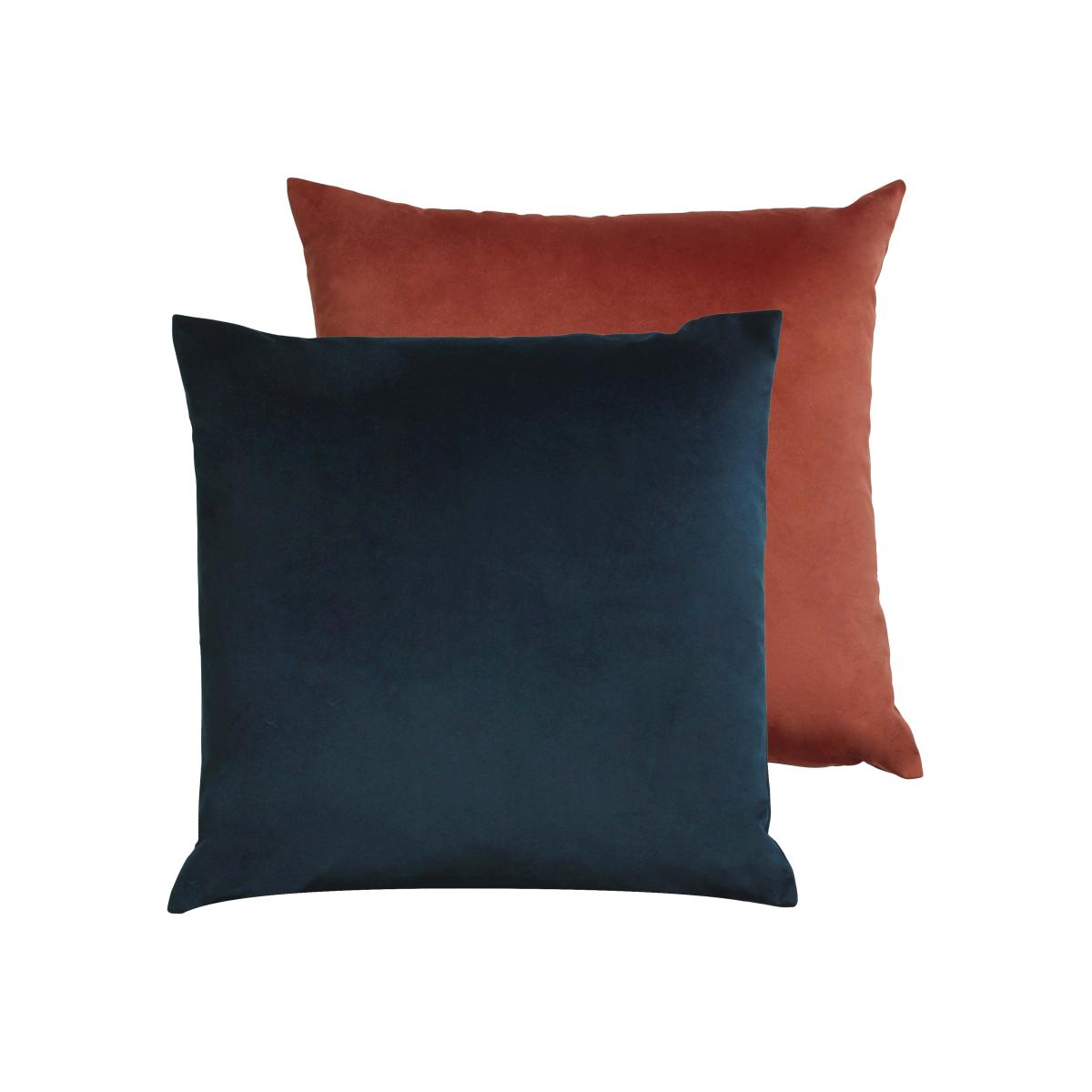 Evans Lichfield Opulent Velvet 2 Pack Cushions Midnight Blue/Sunset Orange – image 1