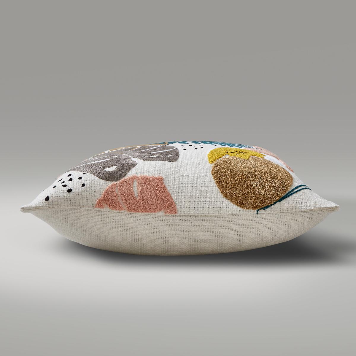 Embroidered Tropical Leaf Cushion MultiColoured – image 4